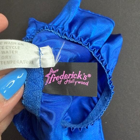 Fredericks of Hollywood VTG Lingerie Set Chemise Robe Short Ruffle Blue Large OS - Picture 12 of 14